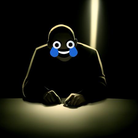 30899-4237763452-best quality, horror, agonymouth, emoji face, looking at viewer, 1boy, table, sitting, shadows, (spotlight, dim lighting, black.png